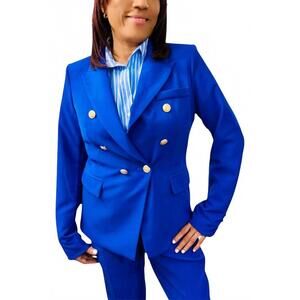 NEW ATTENTIF timeless double-breasted button blazer in royal blue